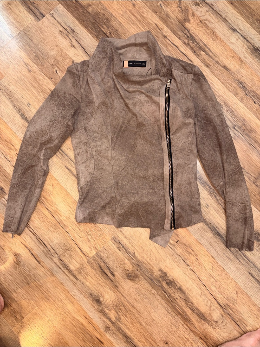 ZARA Vince Taupe Suede Asymmetrical Zip Jacket